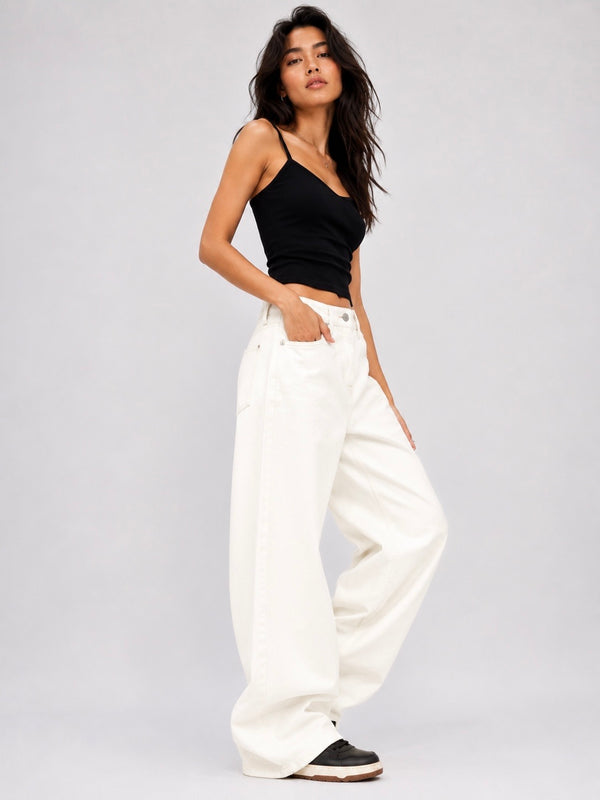 WHITE SUPER WIDE LEG JEANS