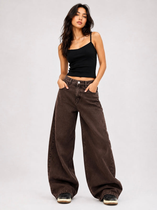 BROWN SUPER WIDE LEG JEANS