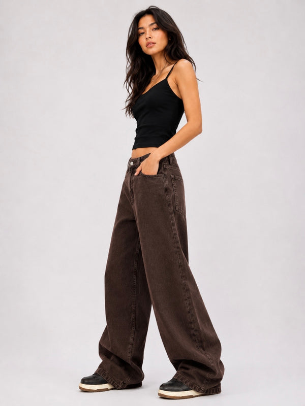 BROWN SUPER WIDE LEG JEANS