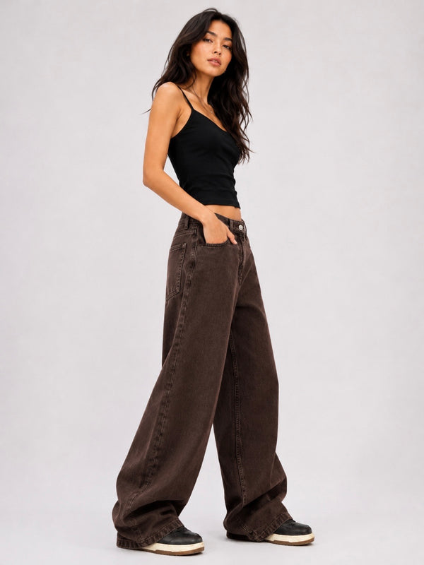 BROWN SUPER WIDE LEG JEANS