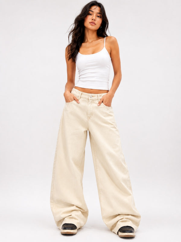 BEIGE SUPER WIDE LEG JEANS