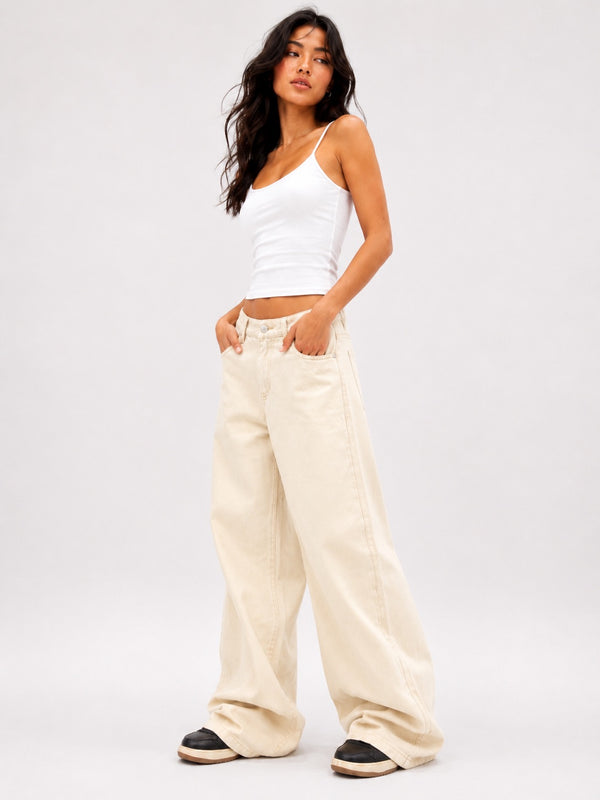BEIGE SUPER WIDE LEG JEANS