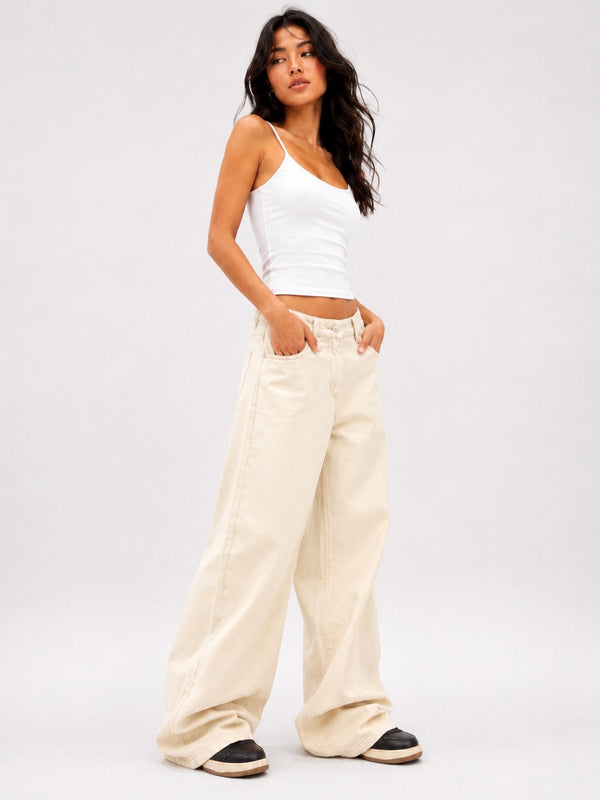 BEIGE SUPER WIDE LEG JEANS