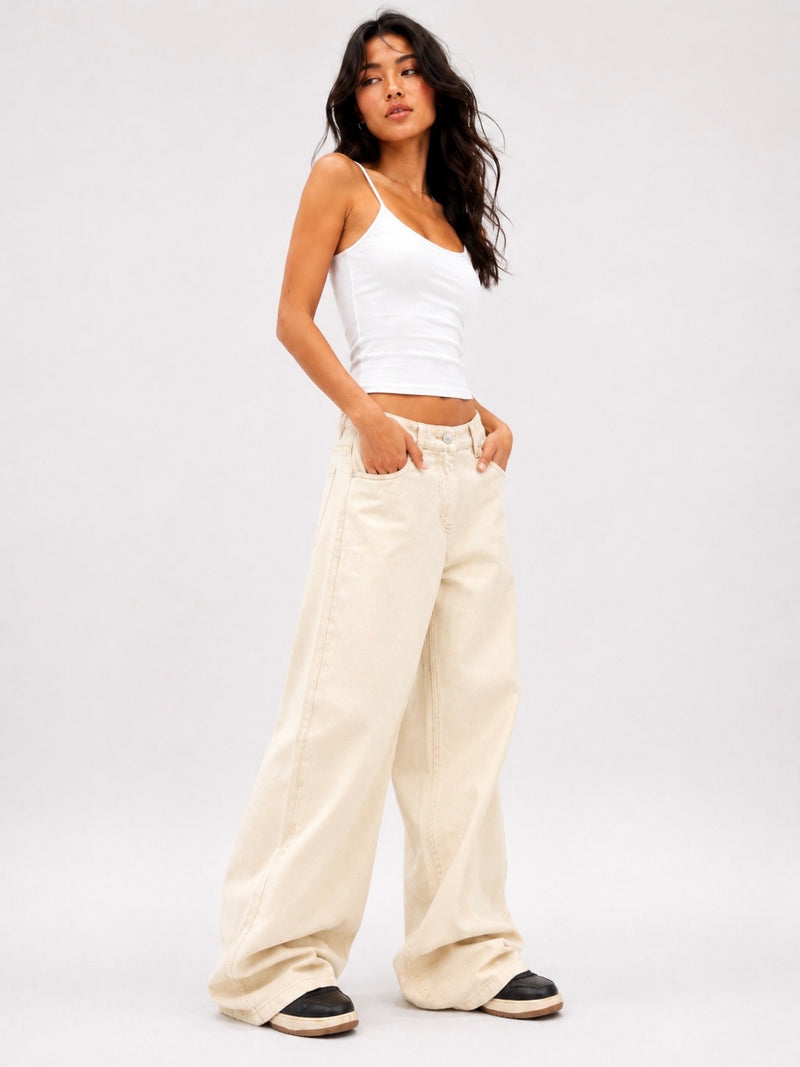BEIGE SUPER WIDE LEG JEANS