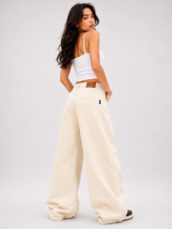 BEIGE SUPER WIDE LEG JEANS
