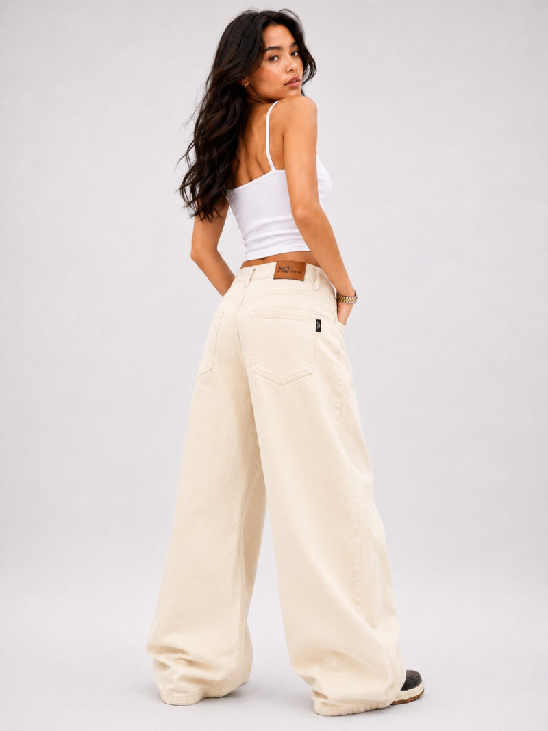 BEIGE SUPER WIDE LEG JEANS