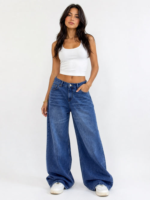 DARK BLUE WASH SUPER WIDE LEG