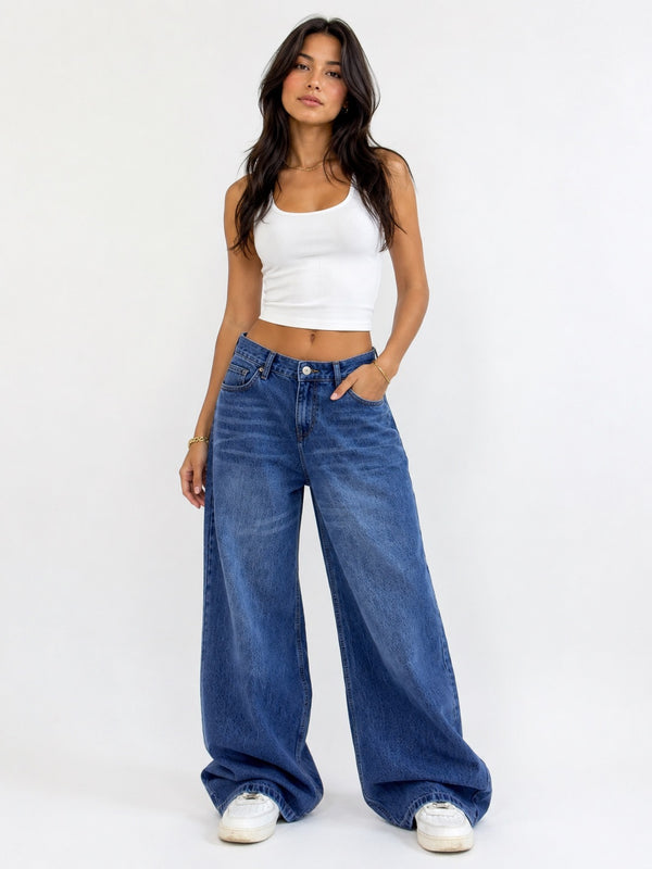 DARK BLUE WASH SUPER WIDE LEG