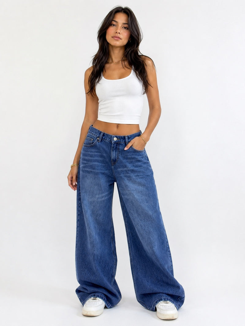 DARK BLUE WASH SUPER WIDE LEG