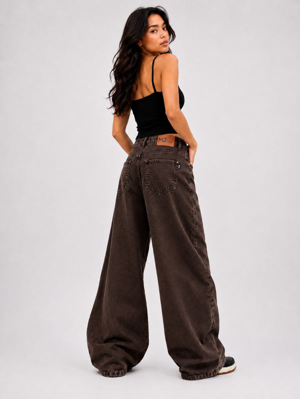 BROWN SUPER WIDE LEG JEANS