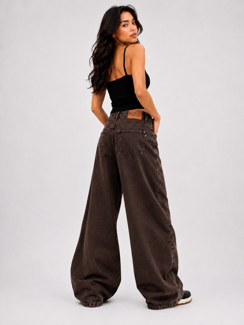 BROWN SUPER WIDE LEG JEANS