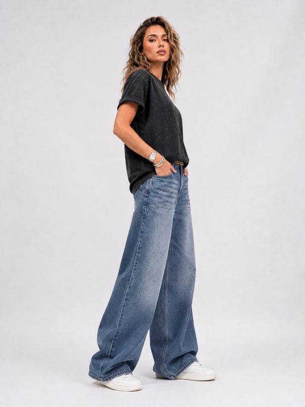 BLUE TINT WASH SUPER WIDE LEG