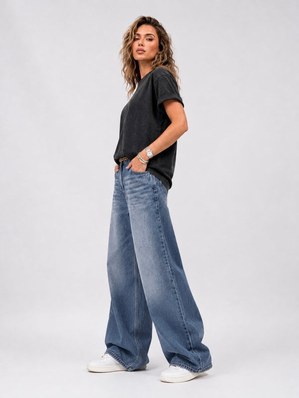 BLUE TINT WASH SUPER WIDE LEG