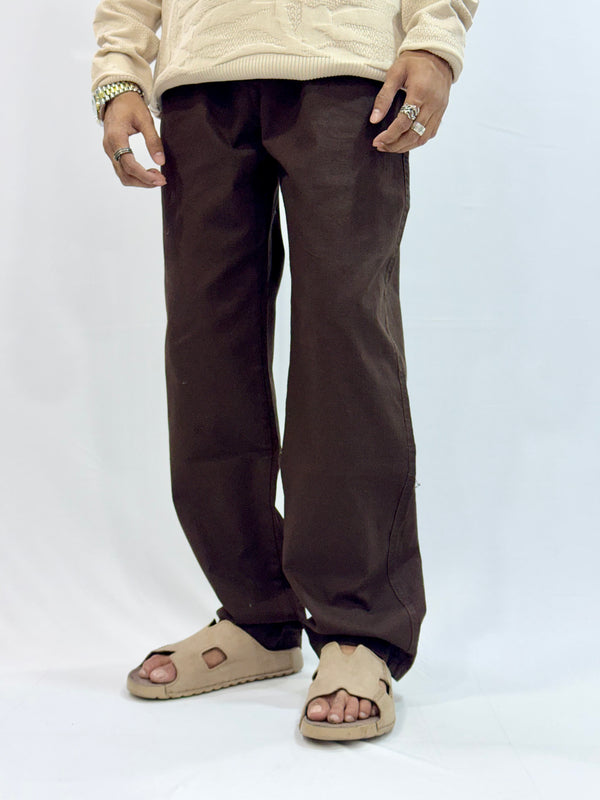 COTTON LINEN TROUSER (BROWN)