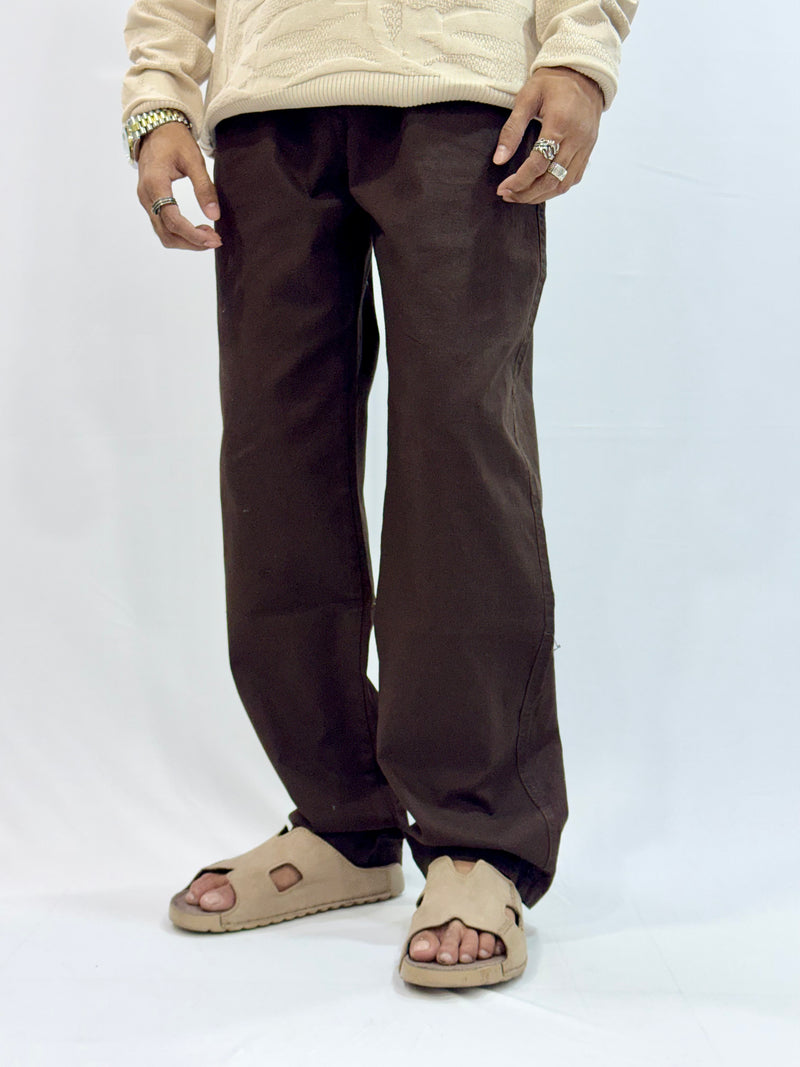 COTTON LINEN TROUSER (BROWN)