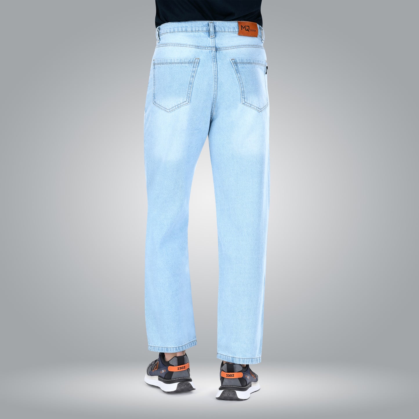 MQ Denim Knee Slit Distressed Sky Blue Loose Fit Relaxed Non-Stretchable 100% Cotton Mid Rise Men's Jeans