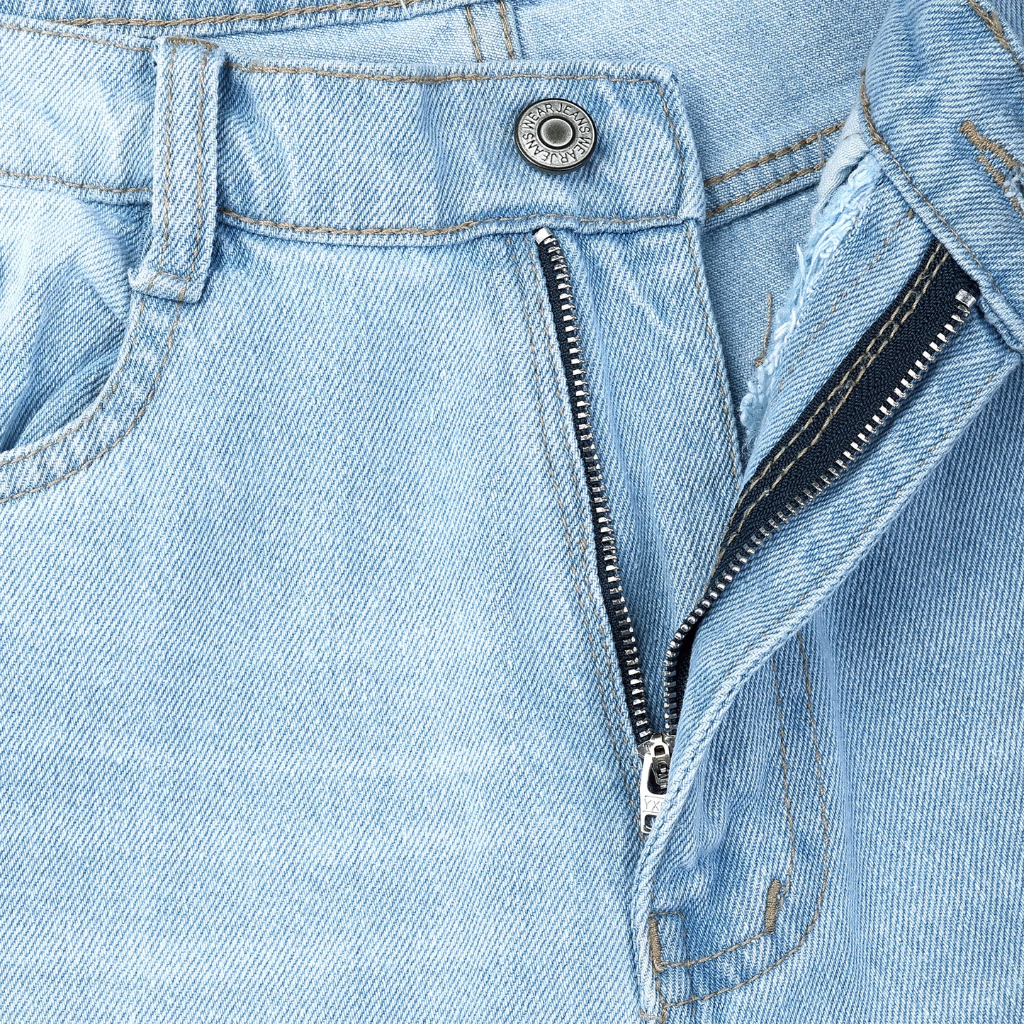 MQ Denim Knee Slit Distressed Sky Blue Loose Fit Relaxed Non-Stretchable 100% Cotton Mid Rise Men's Jeans