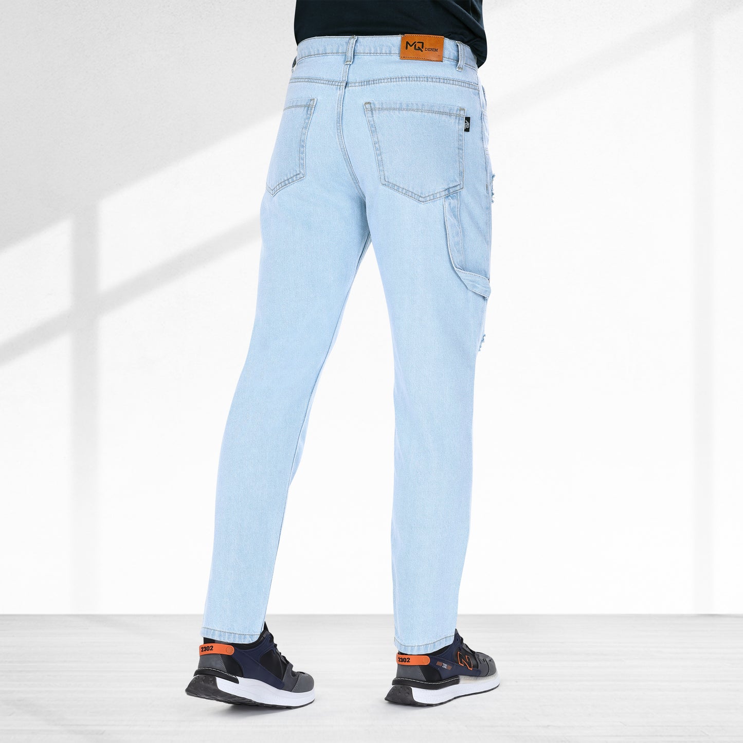 MQ Denim Straight Fit Non Stretchable Relaxed Mid Rise Stylish Sky Blue Distressed Men's Jeans - Available in Variety of Colour
