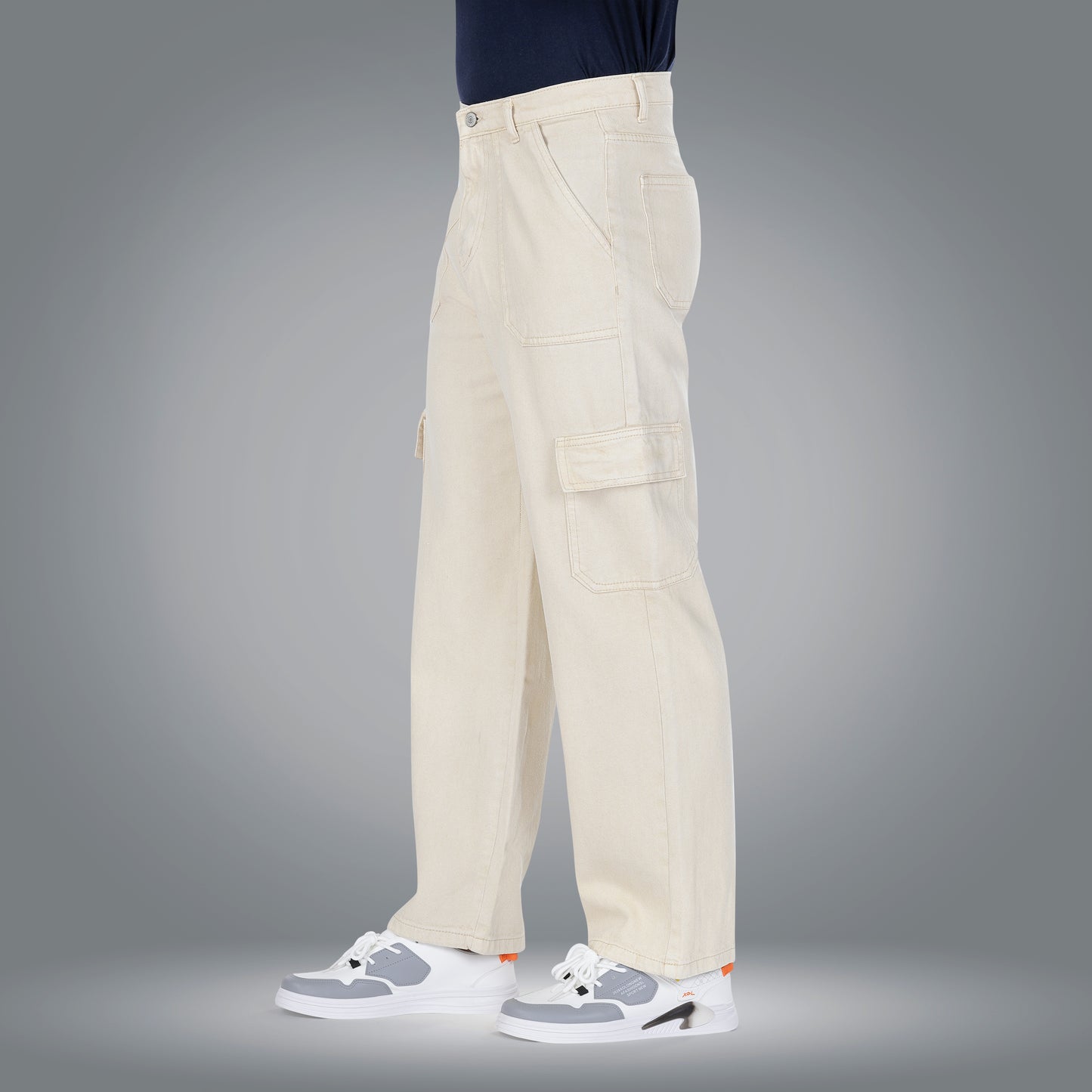 MQ Denim Men's Straight Leg 6-Pocket Mid Rise Cargo Jeans, Non-Stretchable and Pure Cotton Denim. Trendy and Comfortable Casual Wear.