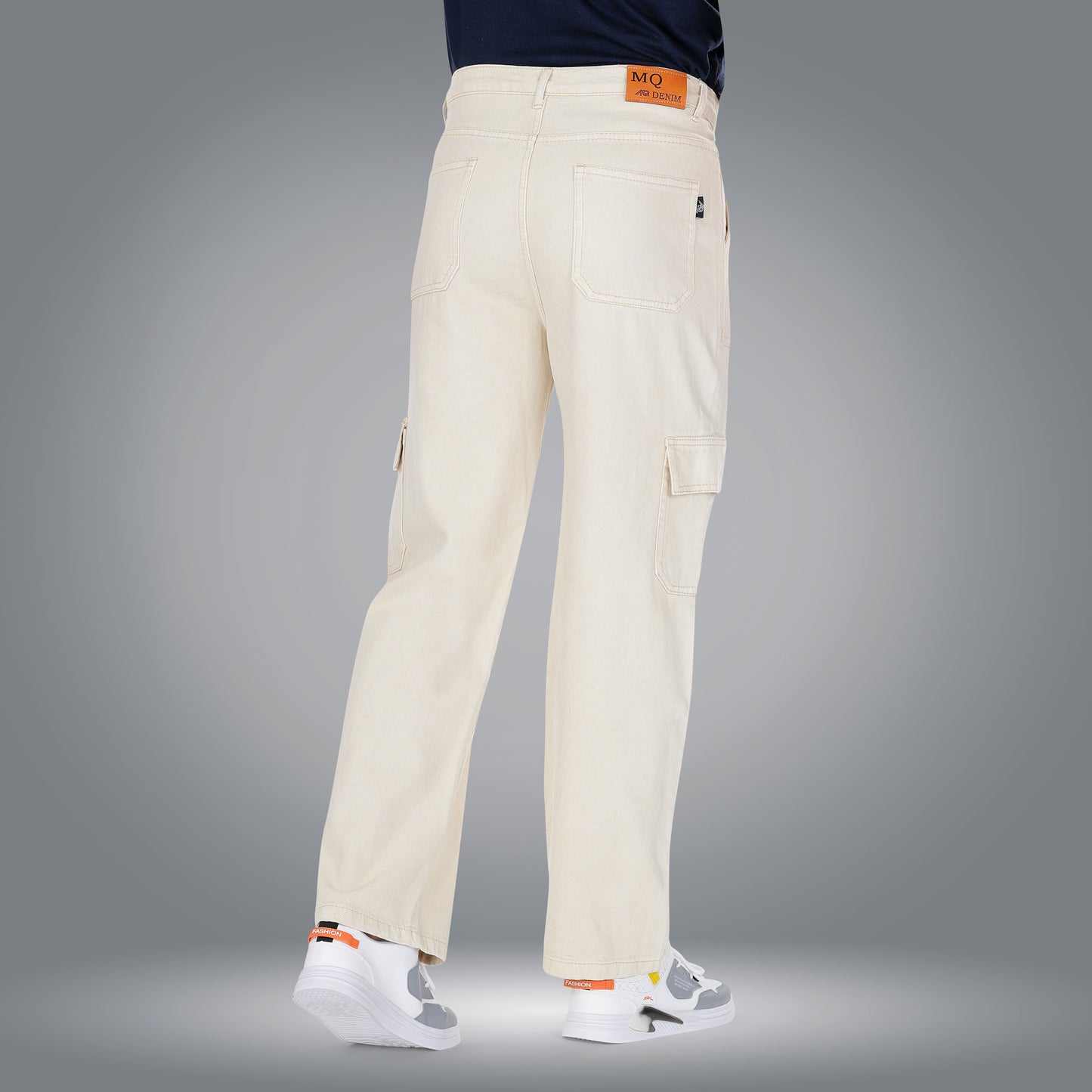 MQ Denim Men's Straight Leg 6-Pocket Mid Rise Cargo Jeans, Non-Stretchable and Pure Cotton Denim. Trendy and Comfortable Casual Wear.