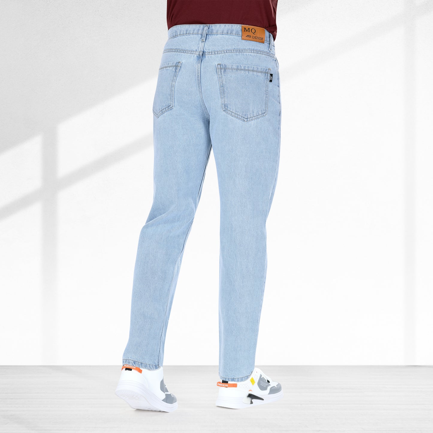 MQ Denim Straight Fit Non-Stretchable Light Blue Mid Rise Lightening Printed Pure Cotton Premium Fabric Men's Jeans