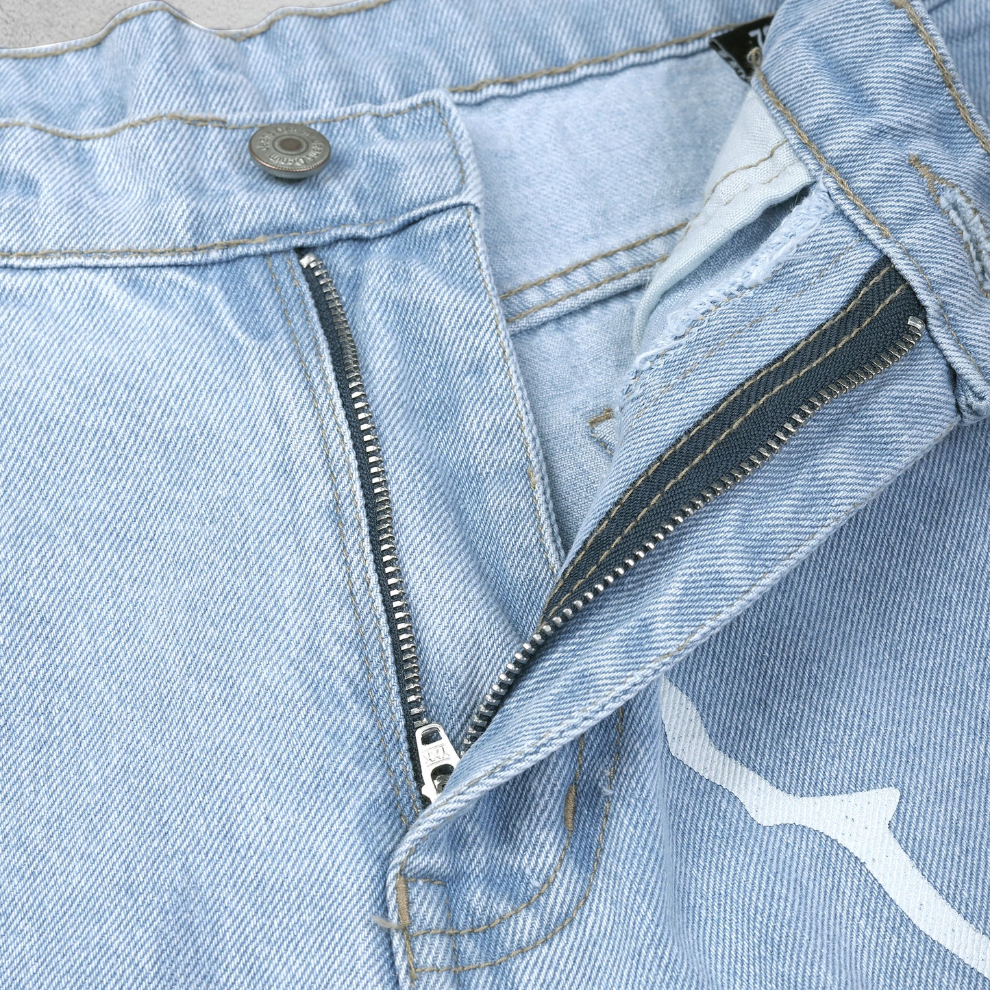 MQ Denim Straight Fit Non-Stretchable Light Blue Mid Rise Lightening Printed Pure Cotton Premium Fabric Men's Jeans
