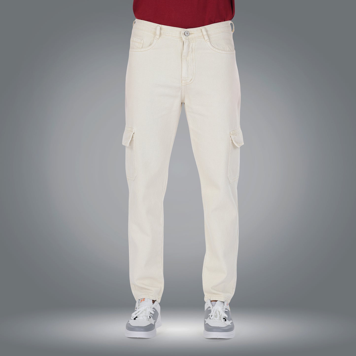 MQ Denim Men's Tapered Fit 6-Pocket Cargo Mid Rise Beige Jeans, Non-Stretchable and Pure Cotton Denim. Trendy and Comfortable Casual Wear.