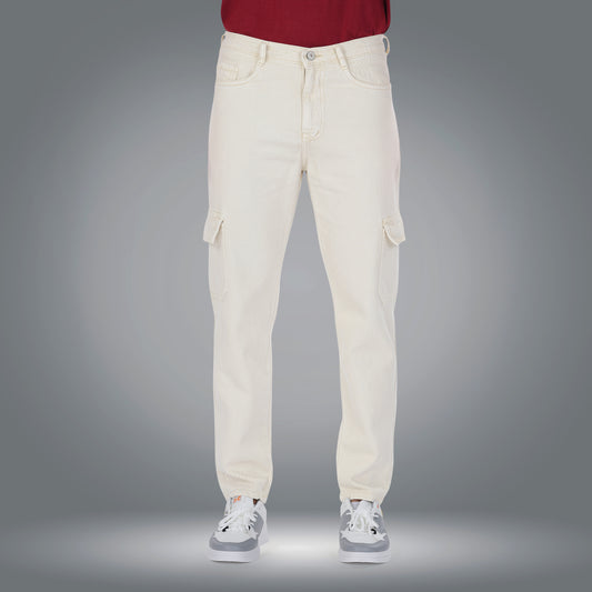 MQ Denim Men's Tapered Fit 6-Pocket Cargo Mid Rise Beige Jeans, Non-Stretchable and Pure Cotton Denim. Trendy and Comfortable Casual Wear.