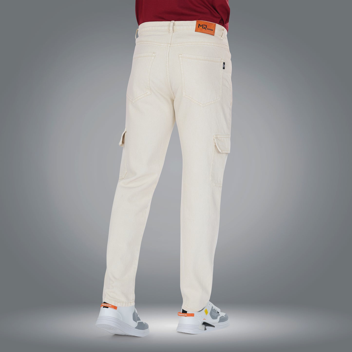 MQ Denim Men's Tapered Fit 6-Pocket Cargo Mid Rise Beige Jeans, Non-Stretchable and Pure Cotton Denim. Trendy and Comfortable Casual Wear.