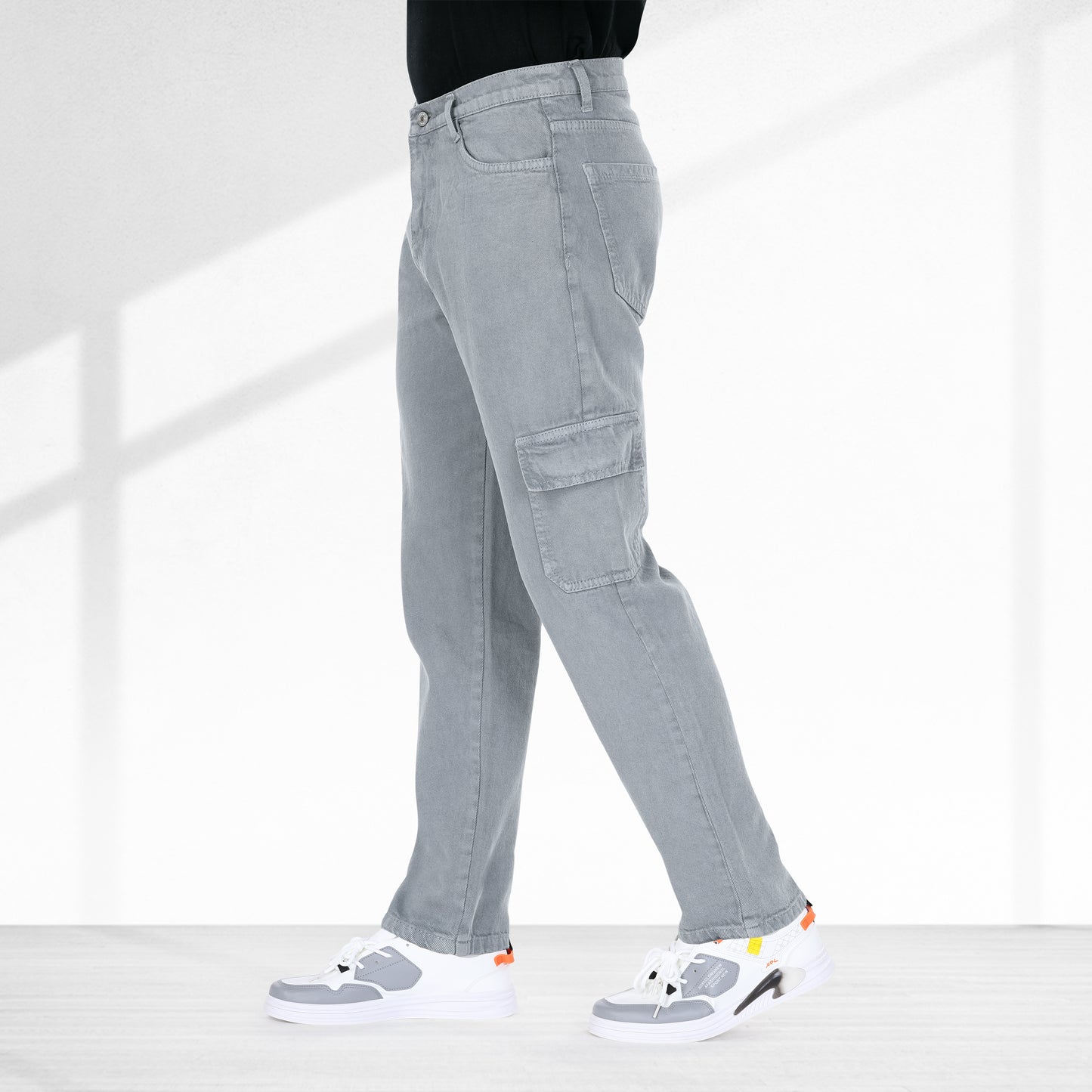 MQ Denim Men's Tapered Fit 6-Pocket Cargo Mid Rise Grey Jeans, Non-Stretchable and Pure Cotton Denim. Trendy and Comfortable Casual Wear.