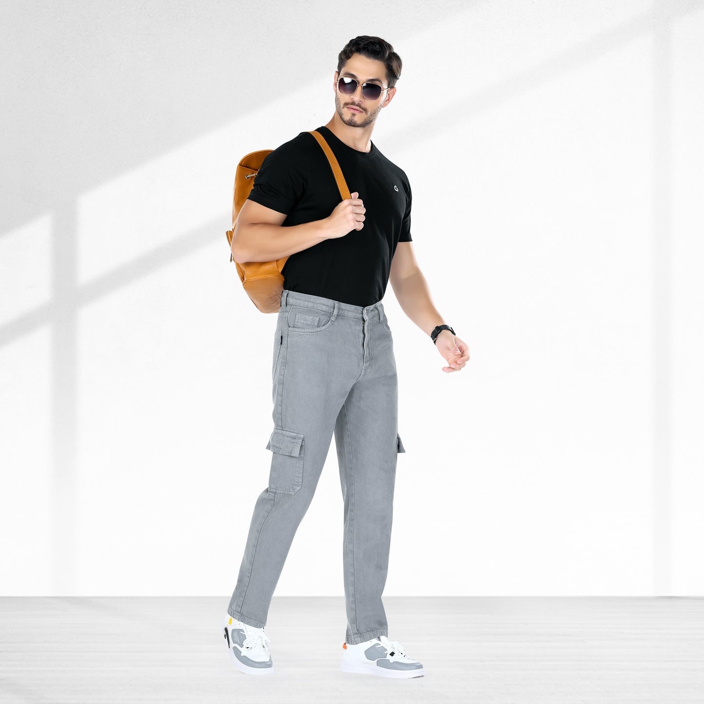 MQ Denim Men's Tapered Fit 6-Pocket Cargo Mid Rise Grey Jeans, Non-Stretchable and Pure Cotton Denim. Trendy and Comfortable Casual Wear.