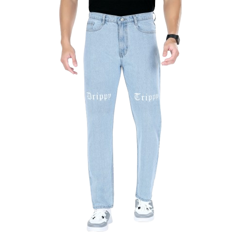 MQ Denim Men's Stylish Printed Mid Rise Light Blue Straight Fit Pure Cotton Non-Stretchable Jeans