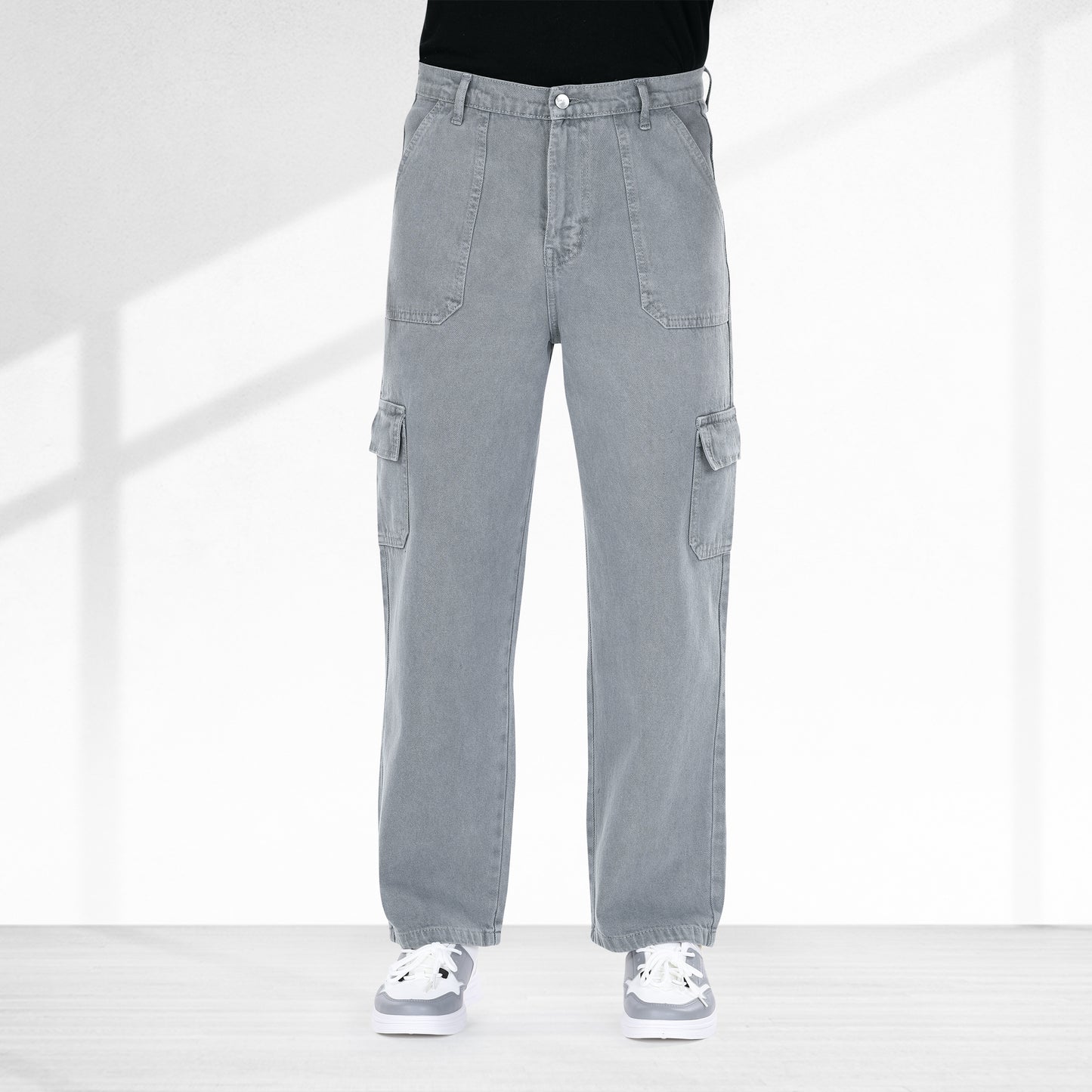 MQ Denim Men's Straight Leg 6-Pocket Mid Rise Cargo Jeans, Non-Stretchable and Pure Cotton Denim. Trendy and Comfortable Casual Wear.