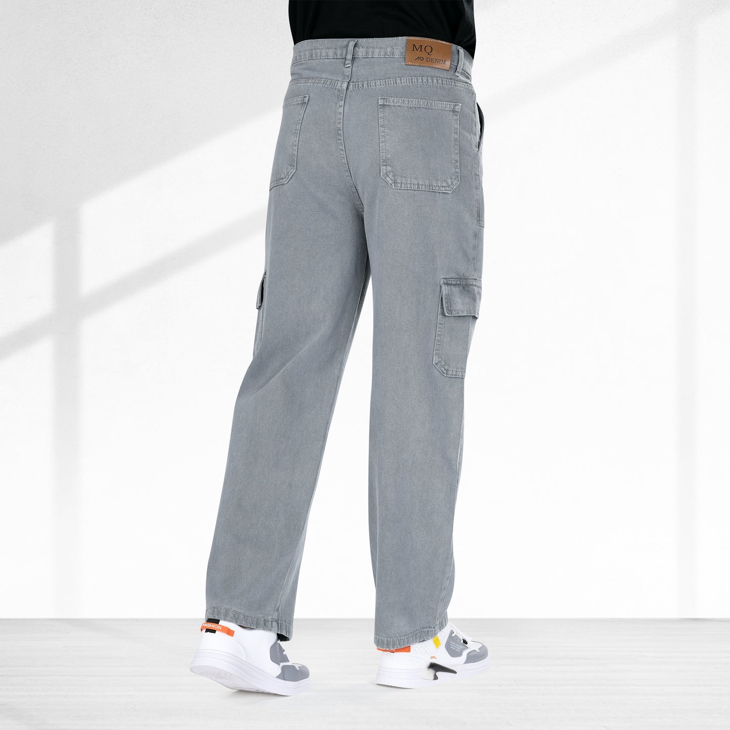 MQ Denim Men's Straight Leg 6-Pocket Mid Rise Cargo Jeans, Non-Stretchable and Pure Cotton Denim. Trendy and Comfortable Casual Wear.