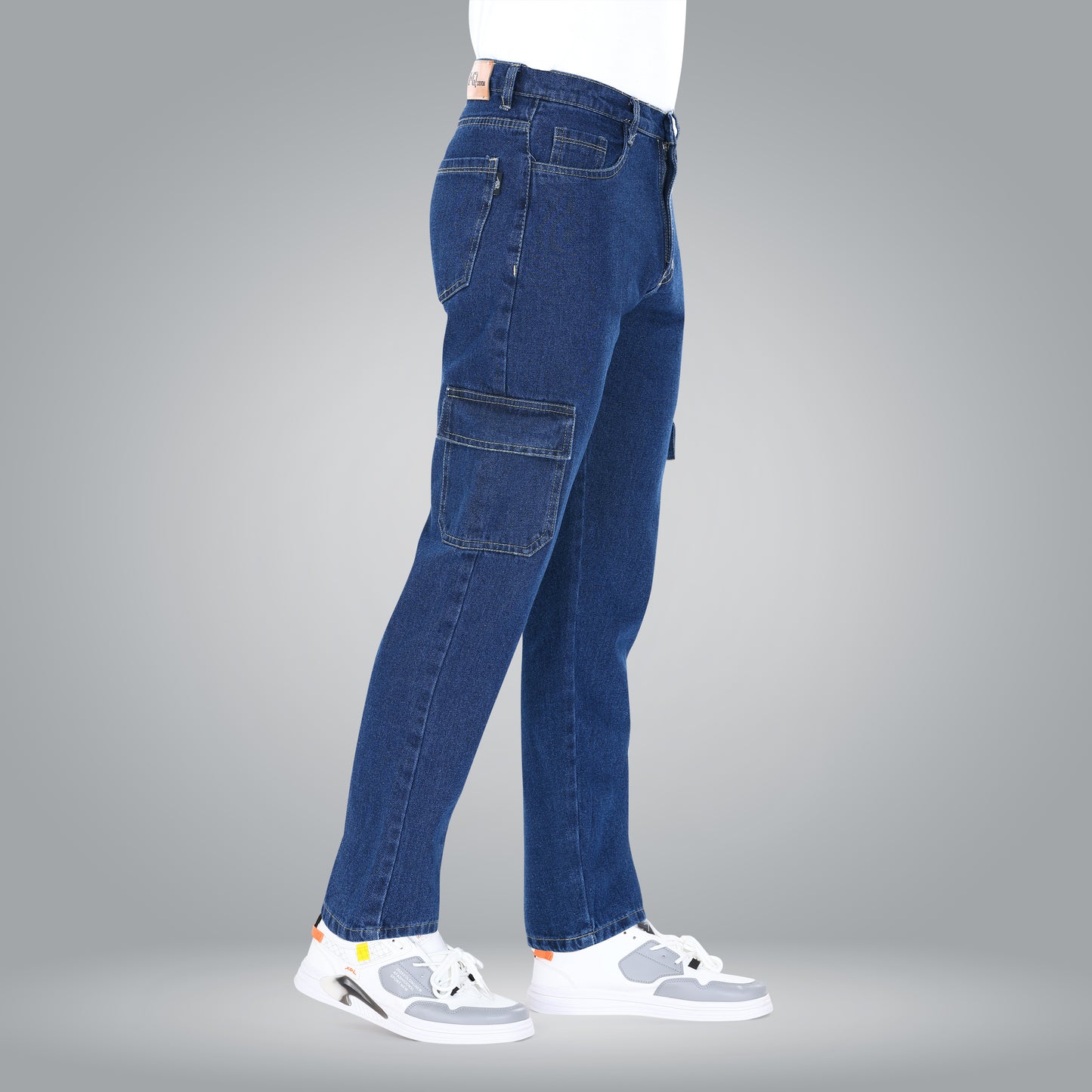 MQ Denim Men's Tapered Fit 6-Pocket Cargo Mid Rise Dark Blue Jeans, Non-Stretchable and Pure Cotton Denim. Trendy and Comfortable Casual Wear.