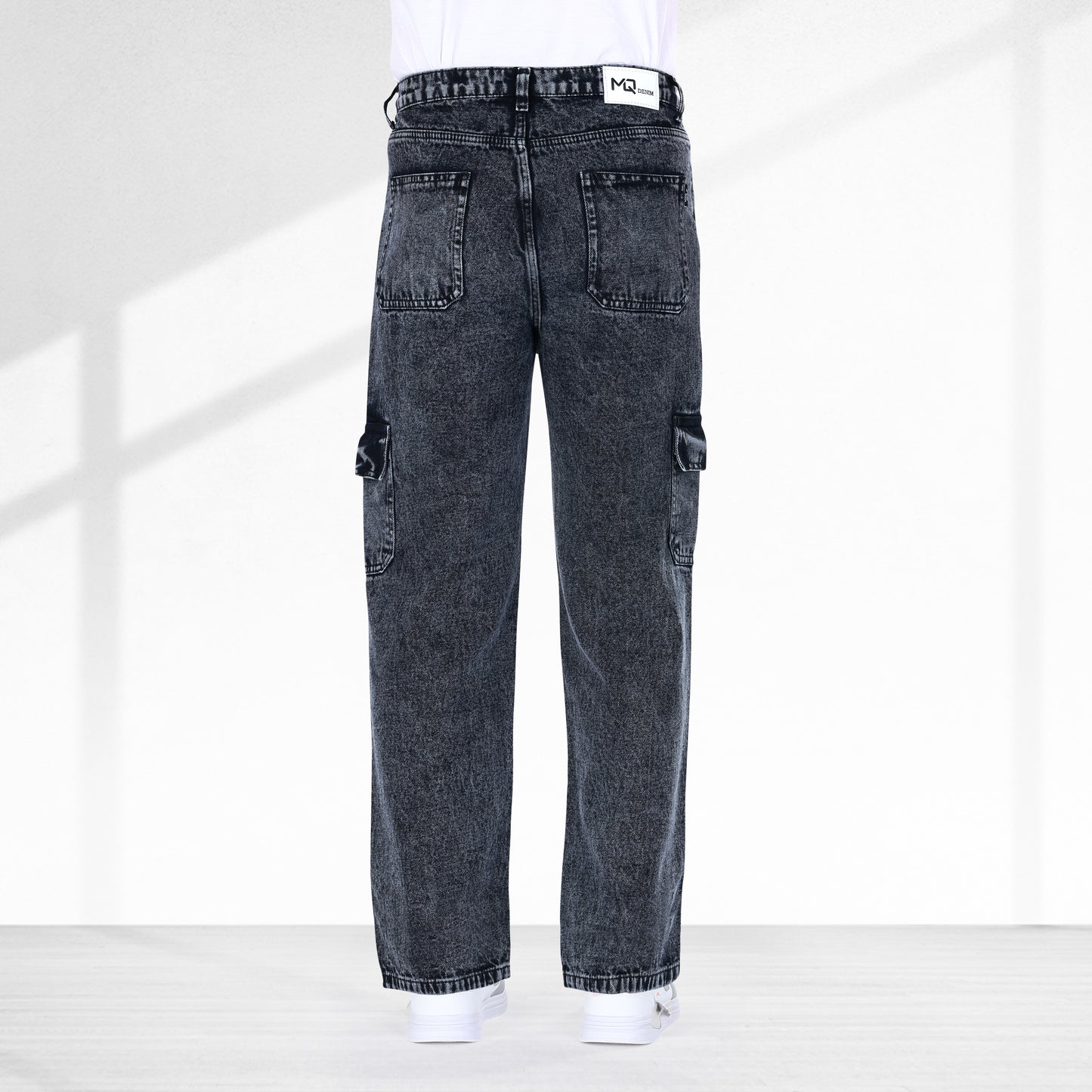 MQ Denim Men's Straight Leg 6-Pocket Mid Rise Cargo Jeans, Non-Stretchable and Pure Cotton Denim. Trendy and Comfortable Casual Wear.
