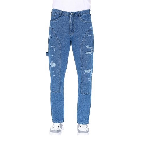 MQ Denim Straight Fit Non Stretchable Relaxed Mid Rise Stylish Blue Distressed Men's Jeans - Available in Variety of Colour