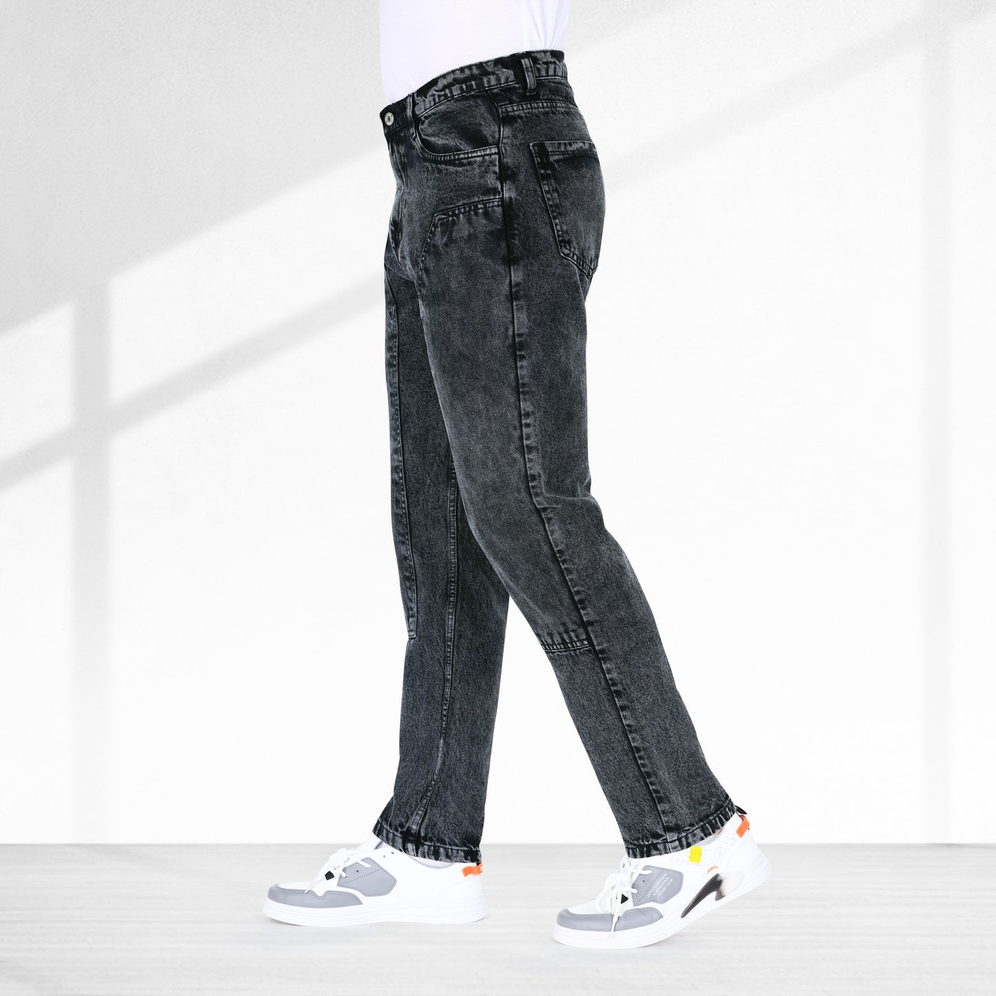 MQ Denim Straight Fit Non Stretchable Relaxed Mid Rise Stylish Charcoal Black Distressed Men's Jeans - Available in Variety of Colour