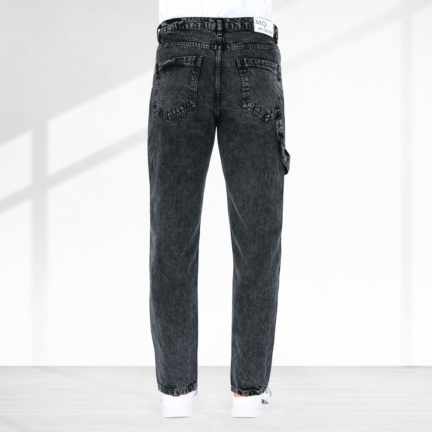 MQ Denim Straight Fit Non Stretchable Relaxed Mid Rise Stylish Charcoal Black Distressed Men's Jeans - Available in Variety of Colour