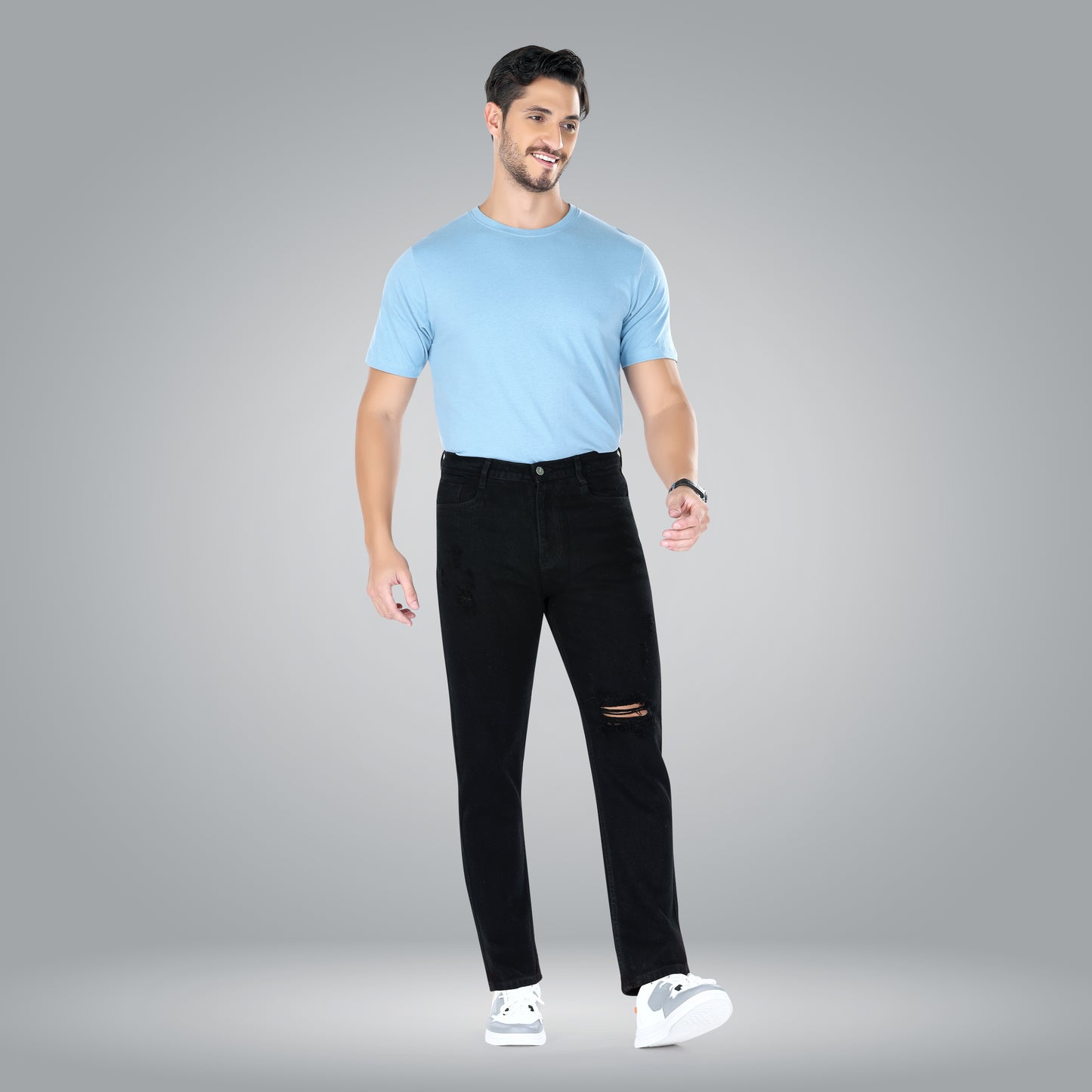 MQ Denim Mid-Rise Black Non Stretchable Pure Cotton Straight Fit Ripped Jeans