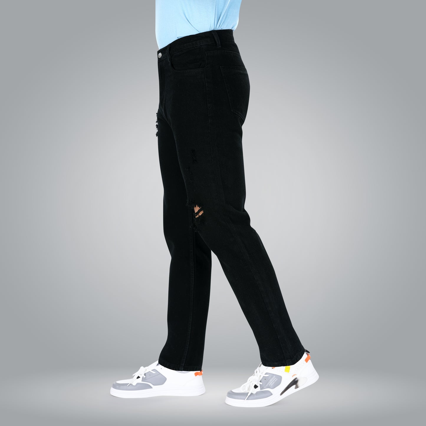 MQ Denim Mid-Rise Black Non Stretchable Pure Cotton Straight Fit Ripped Jeans