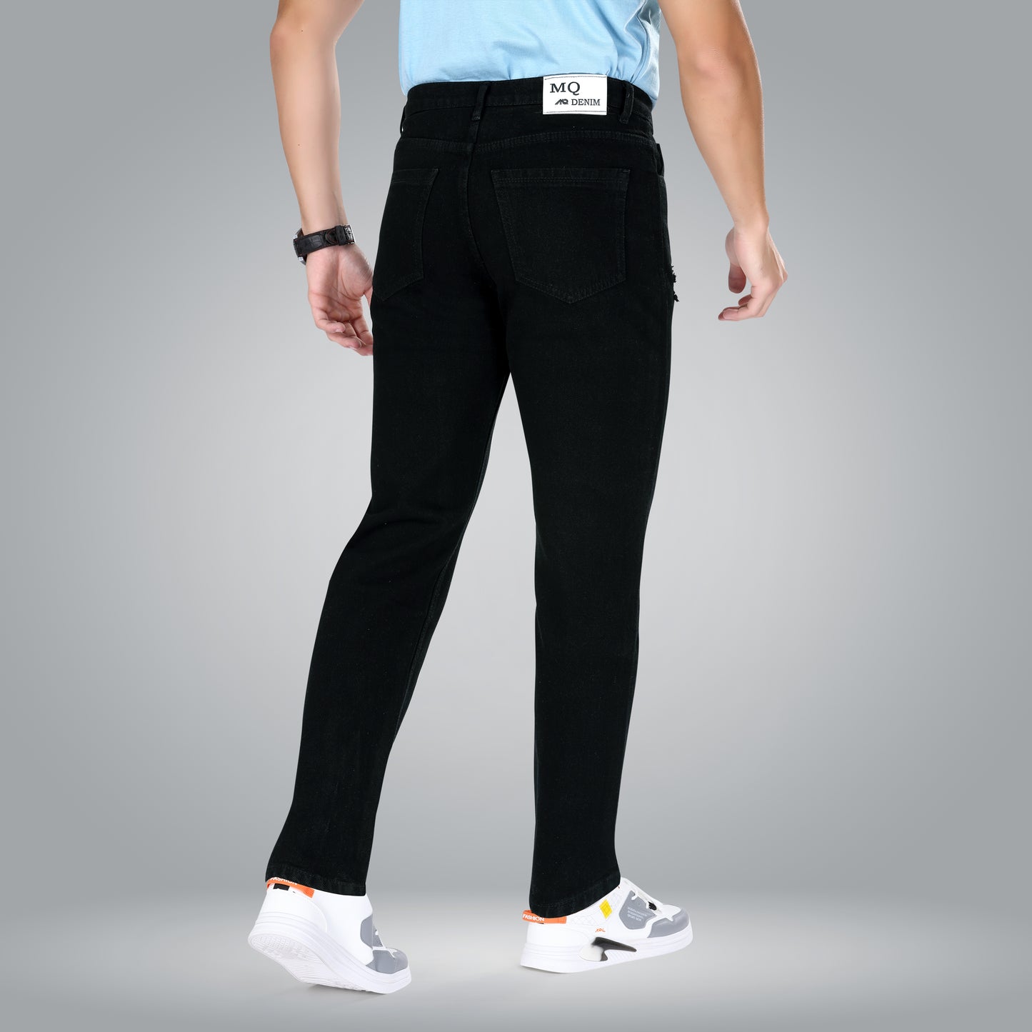 MQ Denim Mid-Rise Black Non Stretchable Pure Cotton Straight Fit Ripped Jeans