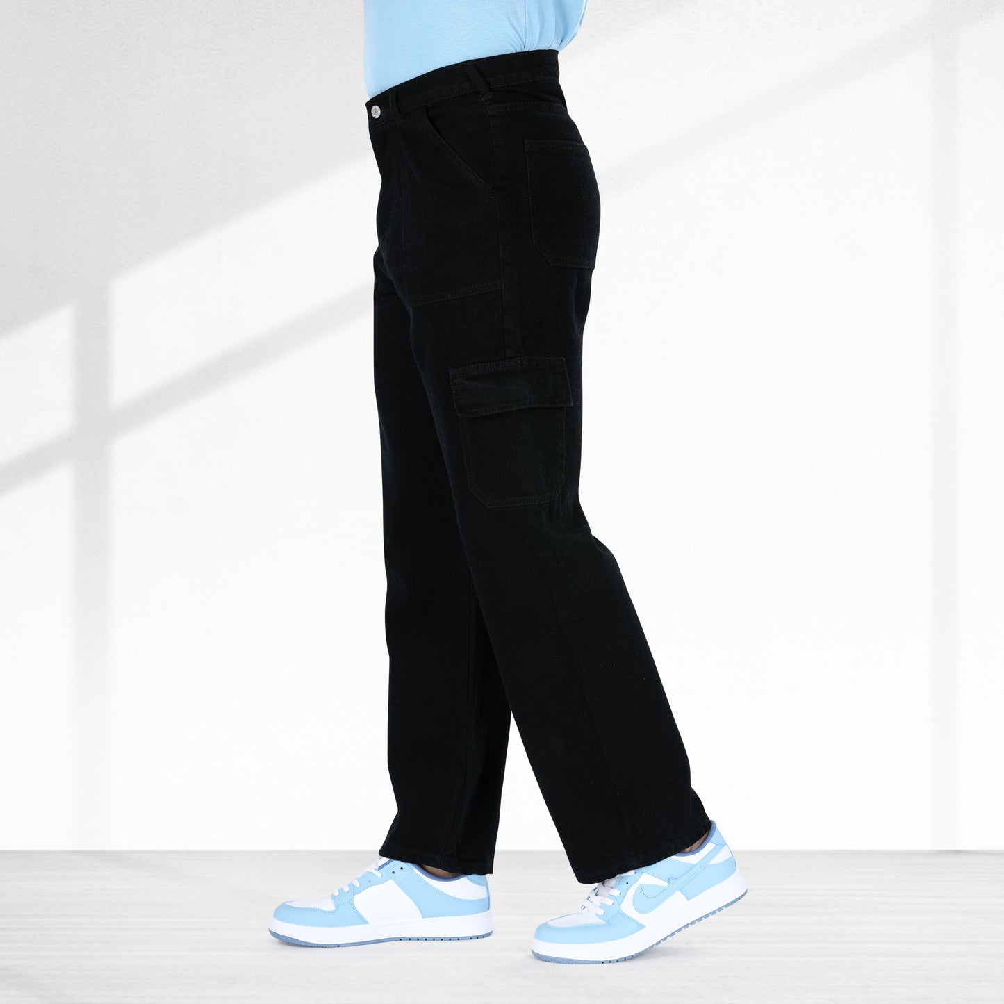 MQ Denim Men's Straight Leg 6-Pocket Mid Rise Cargo Jeans, Non-Stretchable and Pure Cotton Denim. Trendy and Comfortable Casual Wear.