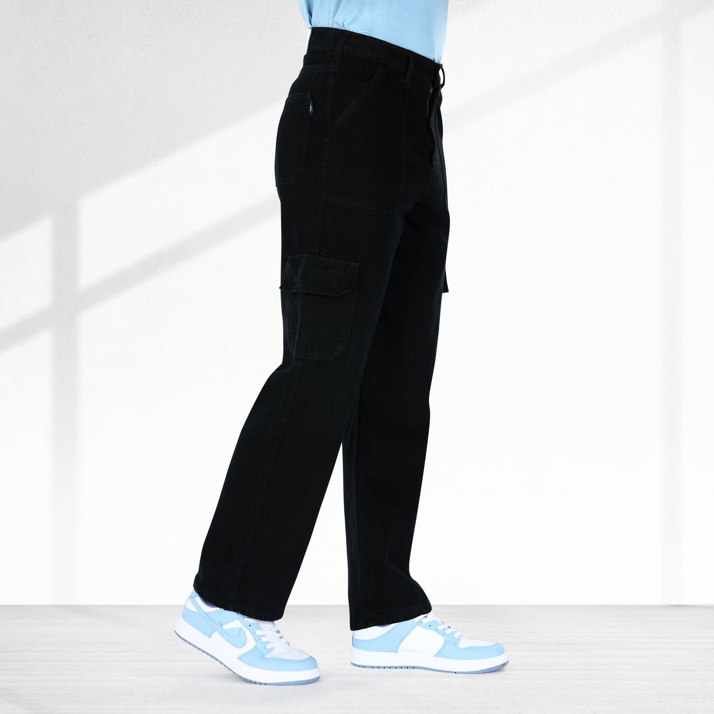 MQ Denim Men's Straight Leg 6-Pocket Mid Rise Cargo Jeans, Non-Stretchable and Pure Cotton Denim. Trendy and Comfortable Casual Wear.