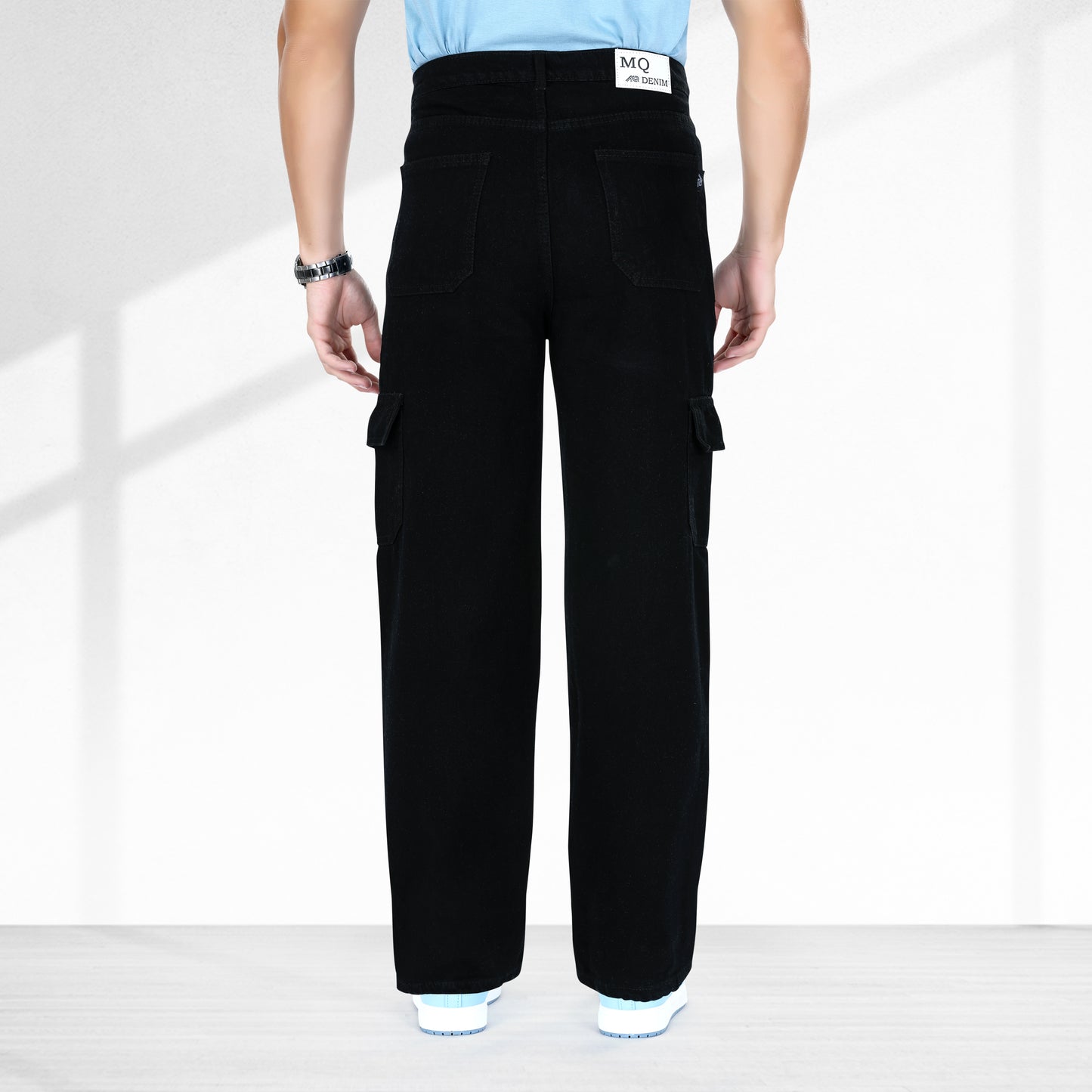 MQ Denim Men's Straight Leg 6-Pocket Mid Rise Cargo Jeans, Non-Stretchable and Pure Cotton Denim. Trendy and Comfortable Casual Wear.