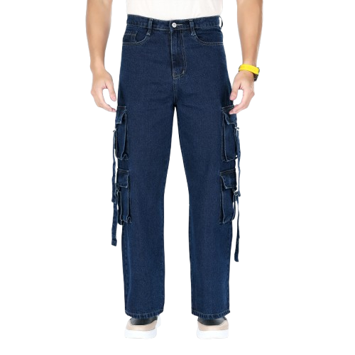 MQ Denim Men's Loose fit Mid Rise Dark Blue, Baggy Cargo Jeans Trendy and Stylish for Everyday wear.