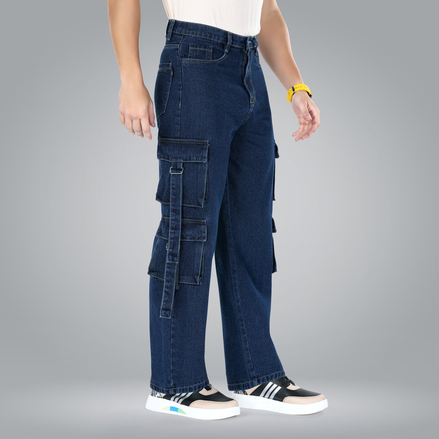 MQ Denim Men's Loose fit Mid Rise Dark Blue, Baggy Cargo Jeans Trendy and Stylish for Everyday wear.