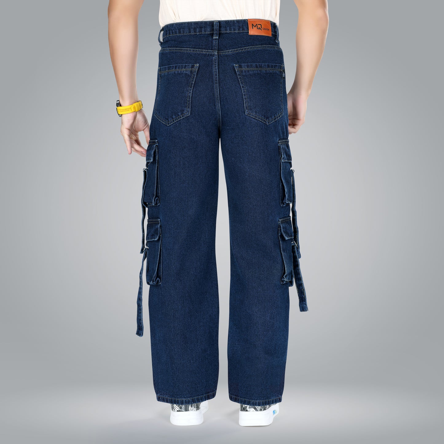 MQ Denim Men's Loose fit Mid Rise Dark Blue, Baggy Cargo Jeans Trendy and Stylish for Everyday wear.