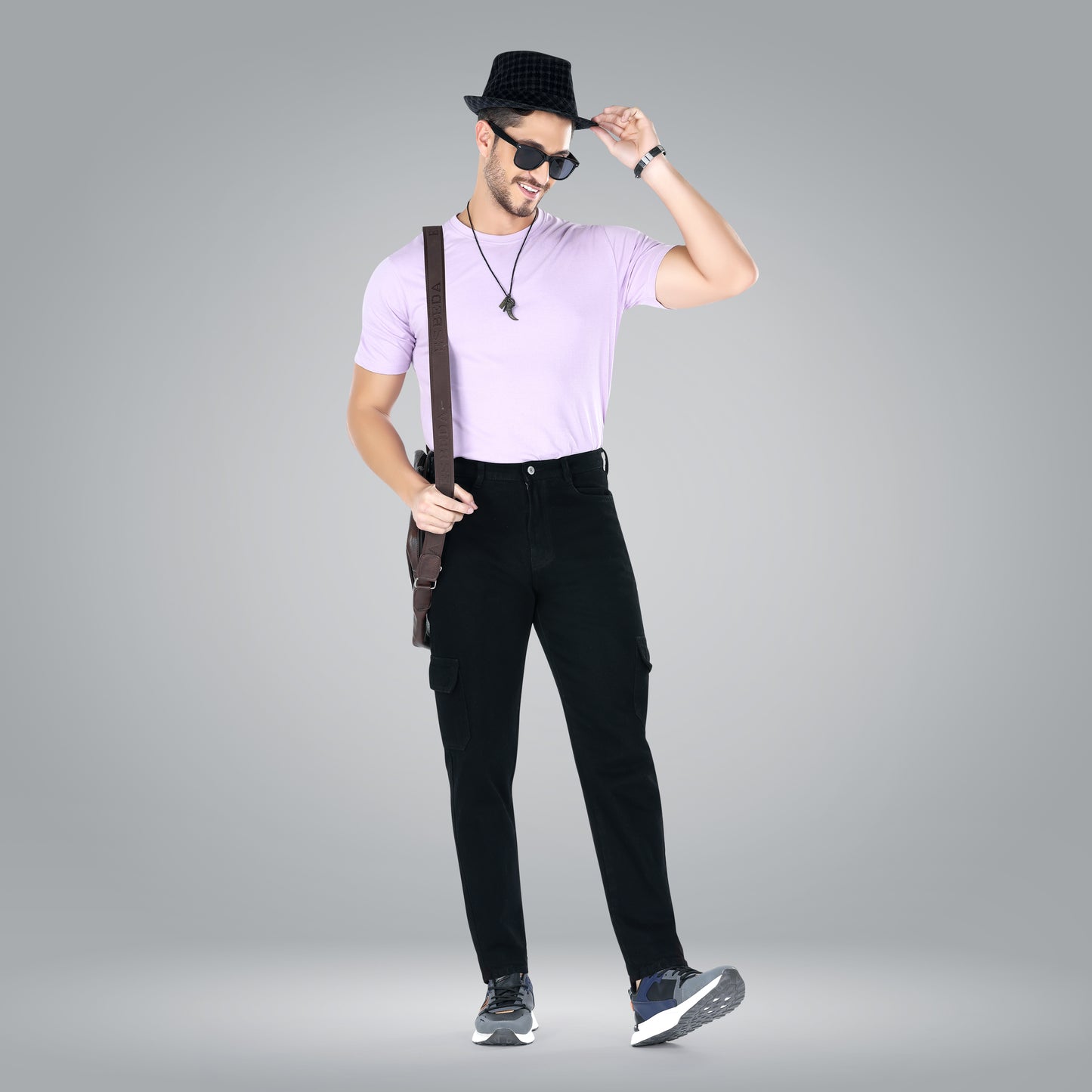 MQ Denim Men's Tapered Fit 6-Pocket Cargo Mid Rise Black Jeans, Non-Stretchable and Pure Cotton Denim. Trendy and Comfortable Casual Wear.