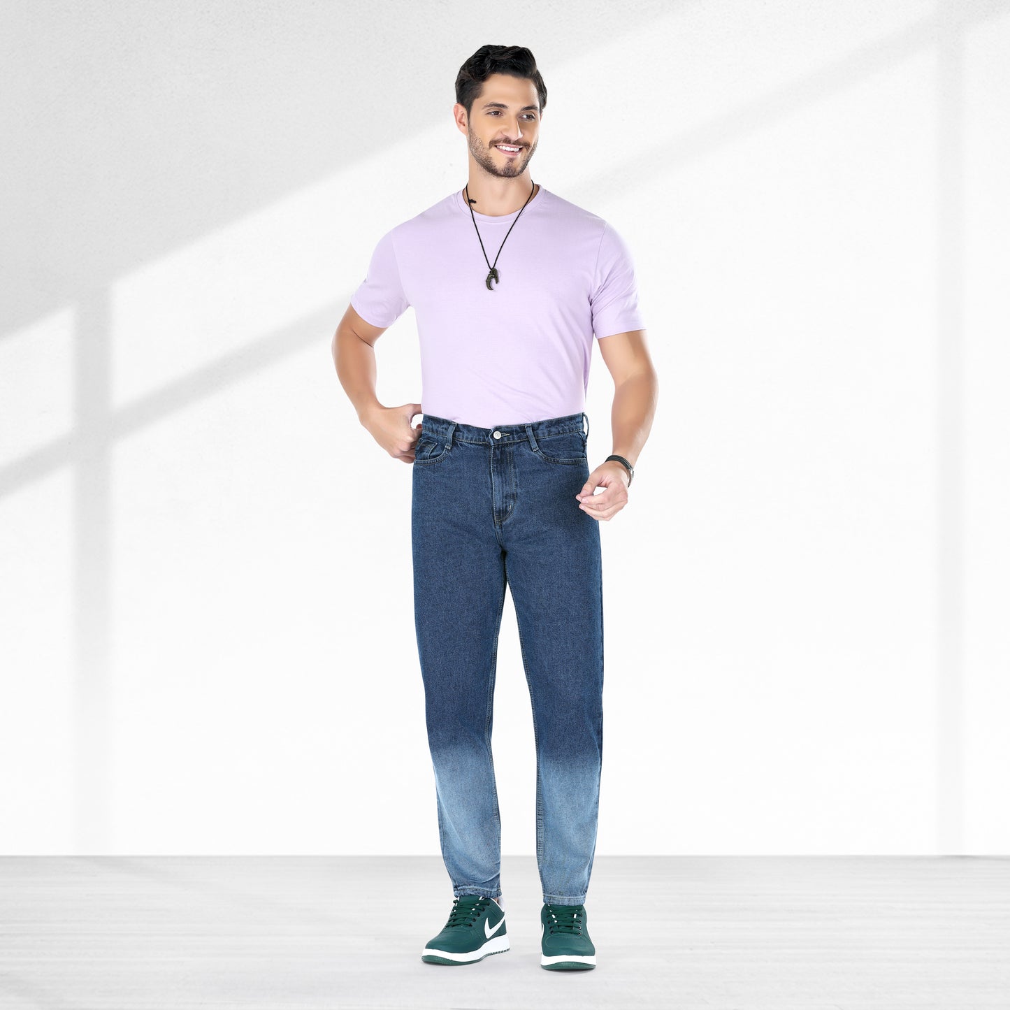 MQ Denim Men's Dark Blue Ombre Style Regular Fit Mid Rise Non-Stretchable Pure Cotton Men's Jeans with Multiple Designs and Colour